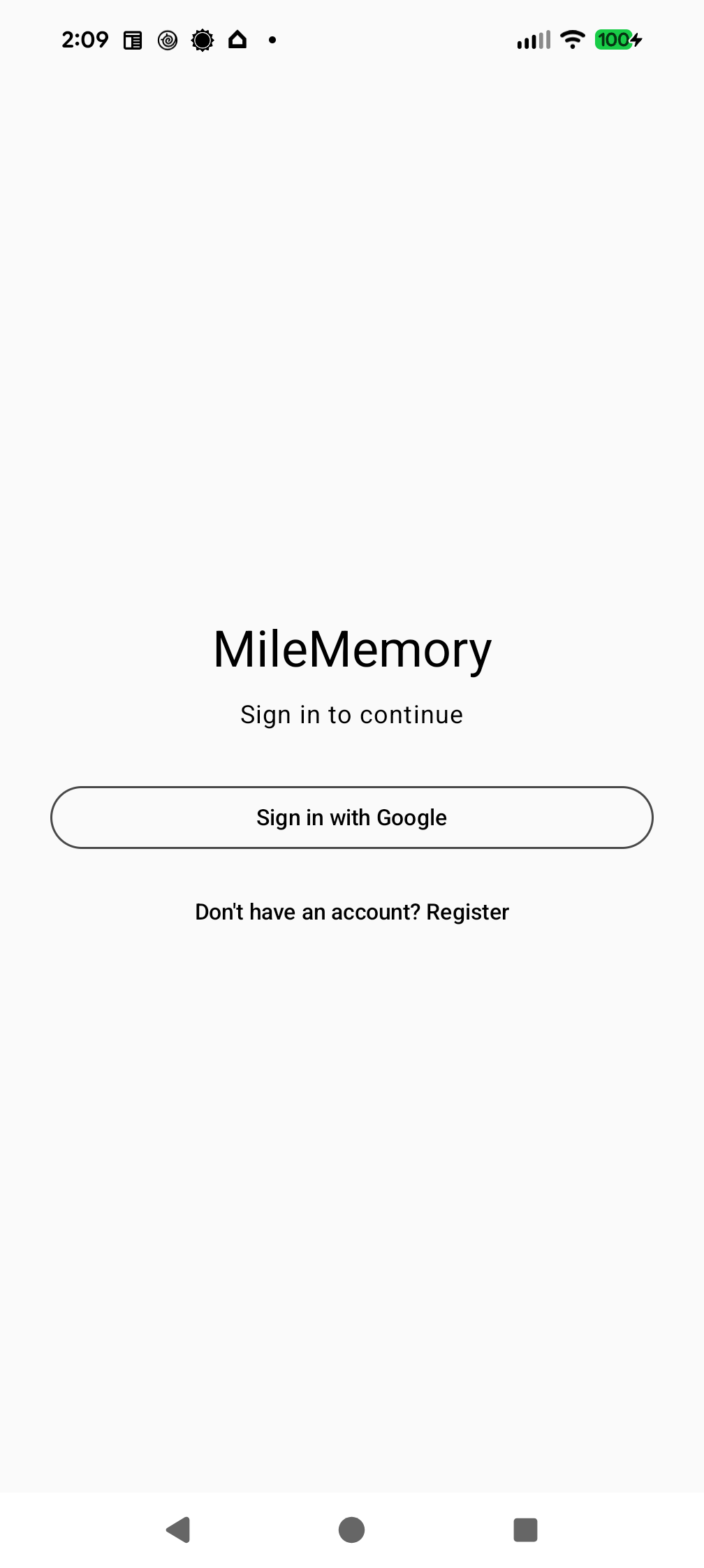 MileMemory Android home screen